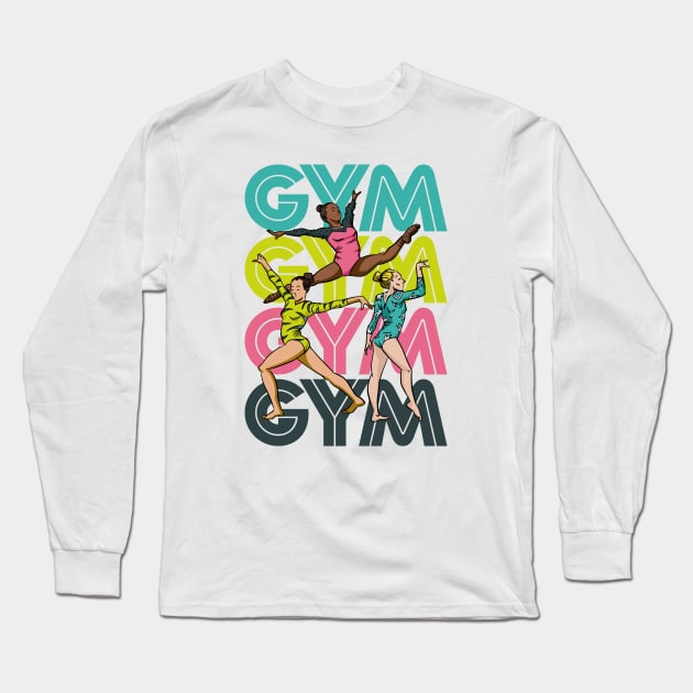 Retro GYM Gymnastics Girl Cartoon Gymnast Long Sleeve T-Shirt by SLAG_Creative